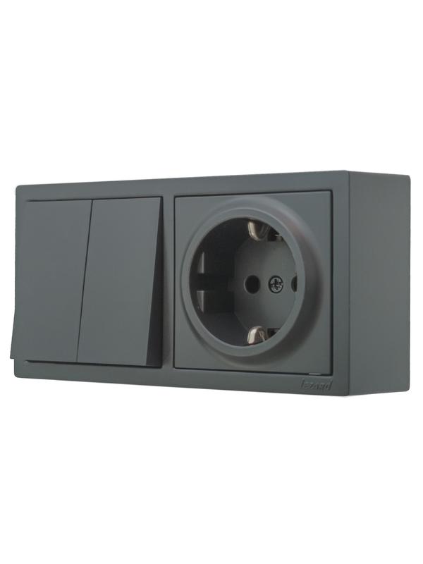 блок оп leto (2-кл. выключатель + 1-м розетка с заземл.) горизонт. графит lezard 752-3400-170bkp от BTSprom.by