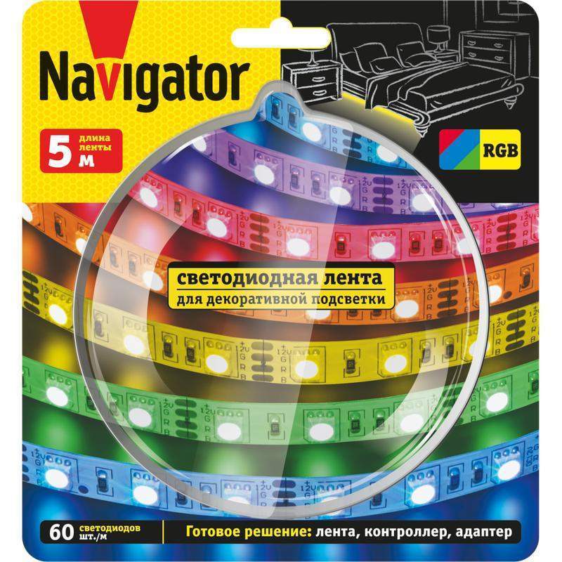 лента светодиодная 95 146 nls-set-04 rgb 5м 60шт/м адаптер 1м ip20 navigator 95146 от BTSprom.by