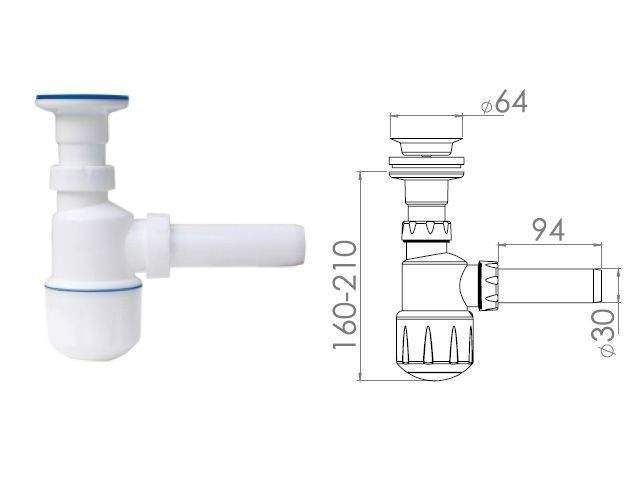 сифон для умывальника, выпуск 64мм, с отводом 32мм, av engineering от BTSprom.by