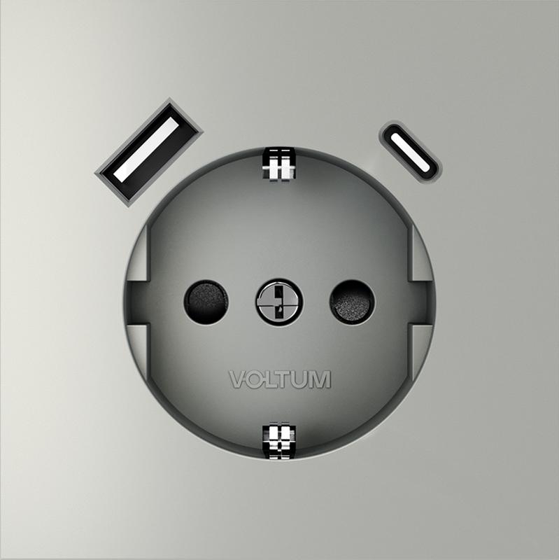  Розетка 1-м СП S70 16А с USB A+С с заземл. защ. шторки механизм сталь Voltum VLS040505 фото в каталоге от BTSprom.by