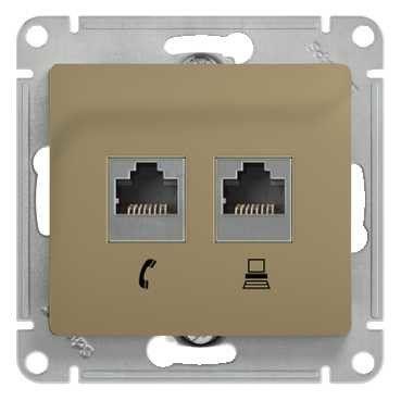 розетка компьютерная + телефонная 2-м сп glossa rj45 + rj11 кат.5e механизм титан se gsl000485 от BTSprom.by
