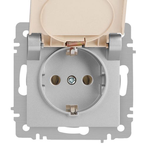  Розетка 1-м СП Accent 6-203-03 16А IP20 250В 2P+E Schuko с крышкой алюм. Intro Б0063721 фото в каталоге от BTSprom.by