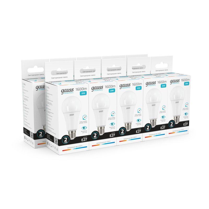 Лампа светодиодная Elementary 20Вт A60 грушевидная 4100К нейтр. бел. E27 1600лм GAUSS 23229 фото в каталоге от BTSprom.by