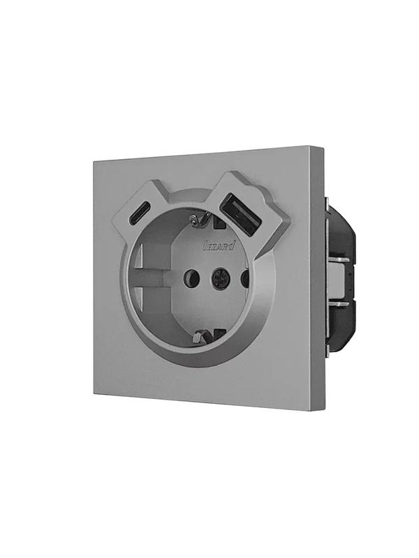  Розетка 1-мест. с/з Type-C+USB разъем СП ZIMA IP20 сер. матов. LEZARD 704-7488-181TC фото в каталоге от BTSprom.by