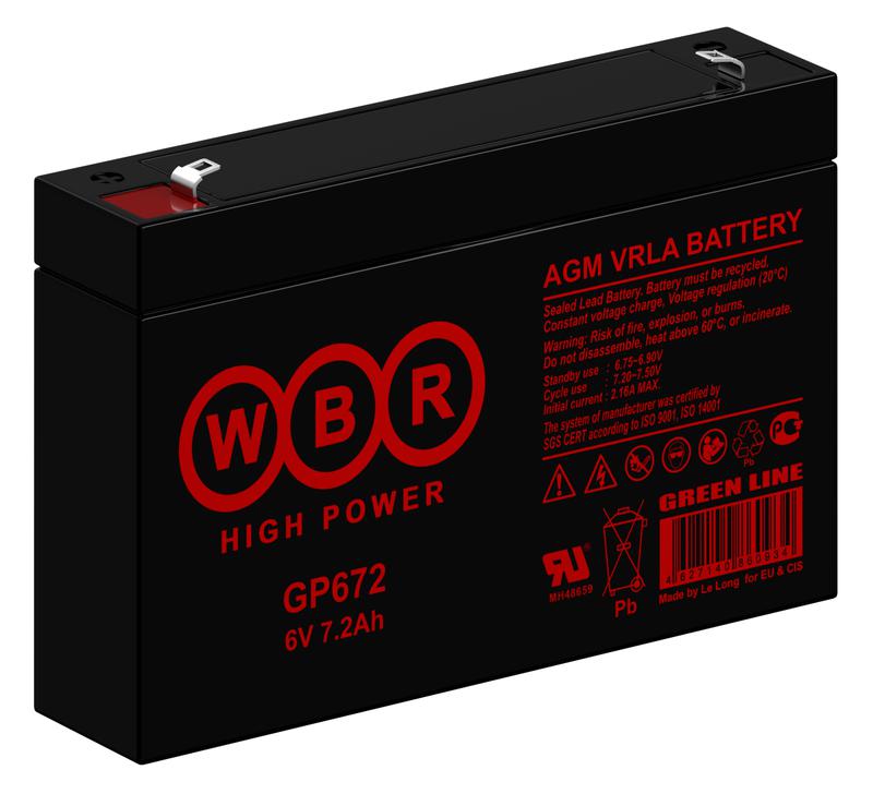  Аккумулятор 6В 7.2А.ч WBR GP672 WBR фото в каталоге от BTSprom.by