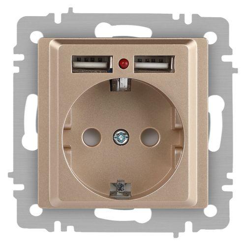 розетка 1-м сп accent 6-410-04 16а ip20 250в p+e schuko + 2хusb защ. шторки шампань intro б0063696 от BTSprom.by