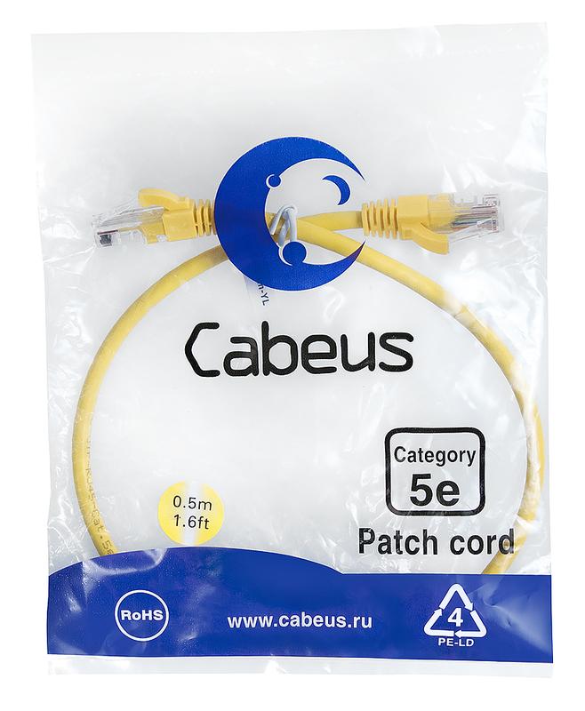 патч-корд u/utp кат.5e pc-utp-rj45-cat.5e-0.5m-yl-lszh 2xrj45/8p8c неэкранир. lszh 0.5м желт. cabeus 9496c от BTSprom.by
