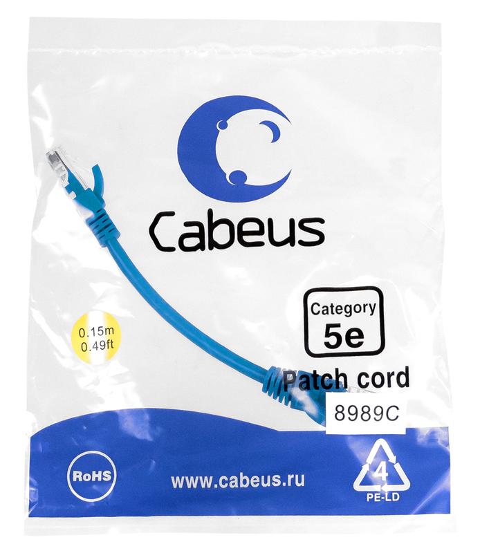 патч-корд u/utp кат.5e pc-utp-rj45-cat.5e-0.15m-bl 2xrj45/8p8c неэкранир. pvc 0.15м син. cabeus 8989c от BTSprom.by