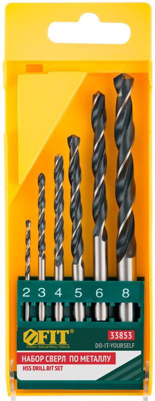  Набор сверл по металлу HSS черненых 6шт ( 2-3-4-5-6-8мм) FIT 33853 фото в каталоге от BTSprom.by