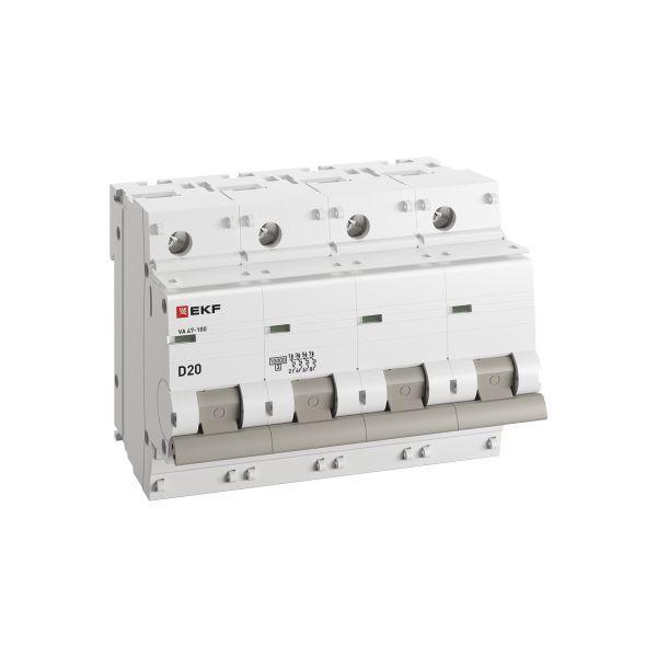  Выключатель автоматический модульный 4п D 20А 10кА ВА 47-100 PROxima EKF mcb47100-4-20D-pro фото в каталоге от BTSprom.by