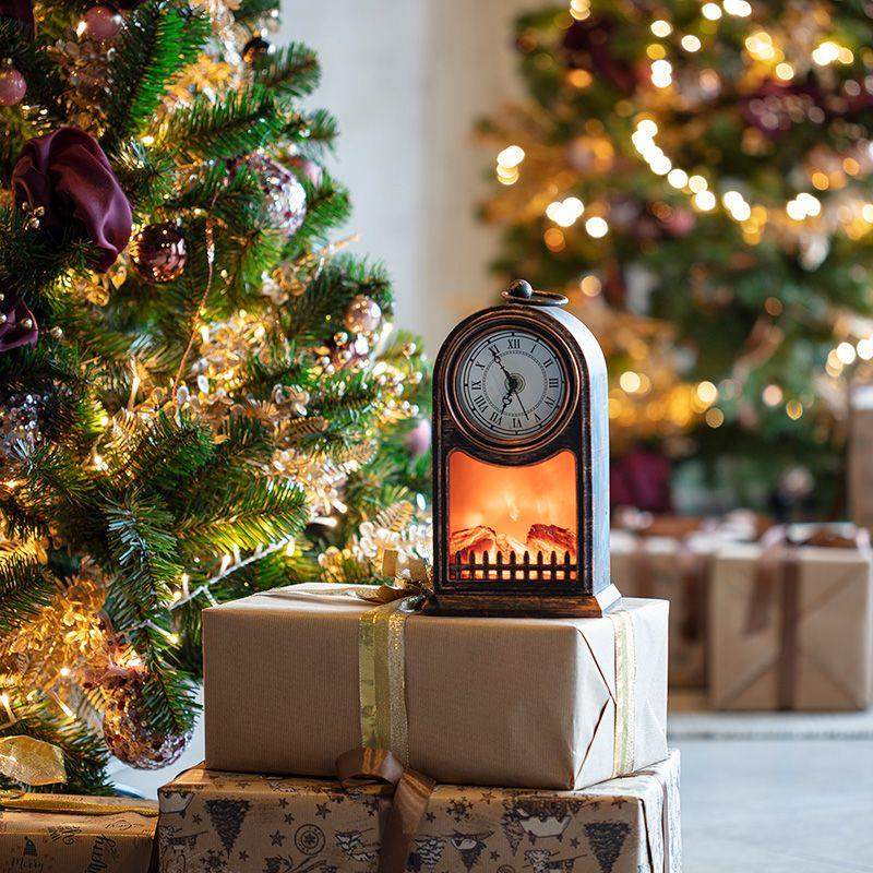  Камин светодиодный "Старинные часы" 14.7х11.7х25см эффект живого огня USB и элементы питания 2хC (не в компл.) бронз. Neon-Night 511-021 фото в каталоге от BTSprom.by