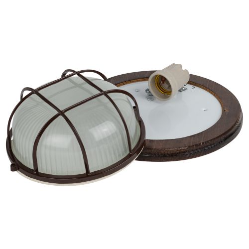  Светильник "Кантри" НБО 03-60-022 max 60Вт E27 IP54 D220 круг дерево/стекло решетка клен ЭРА Б0048416 фото в каталоге от BTSprom.by