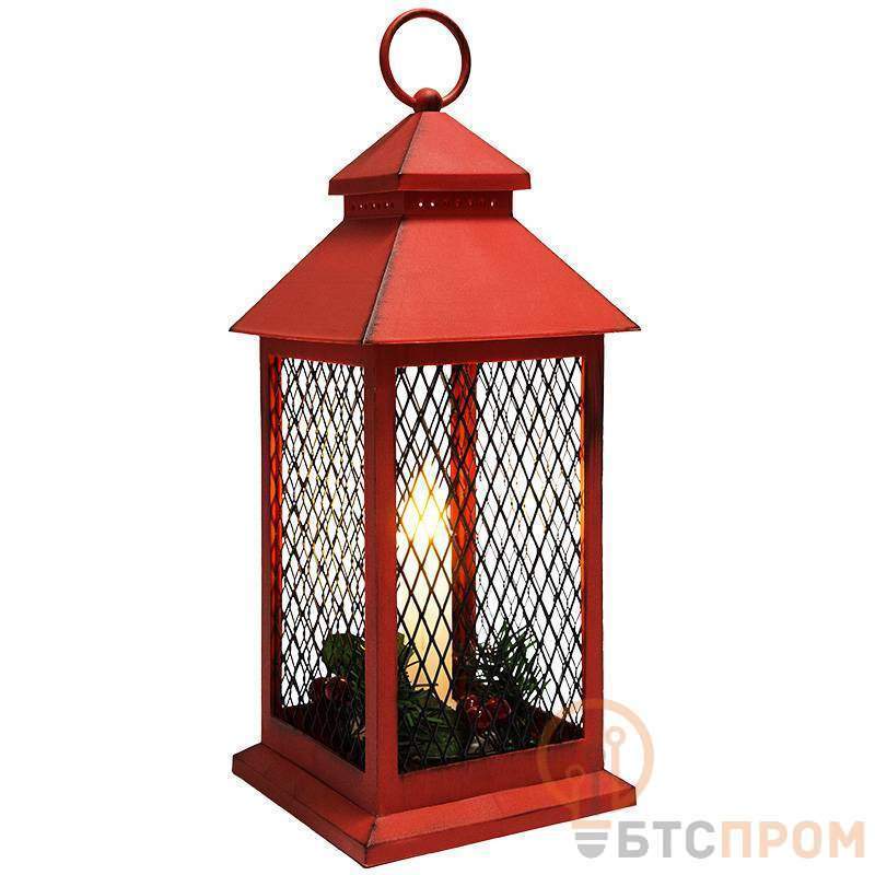  Декоративный фонарь со свечкой, красный корпус, размер 13,5х13,5х30,5 см, цвет теплый белый фото в каталоге от BTSprom.by