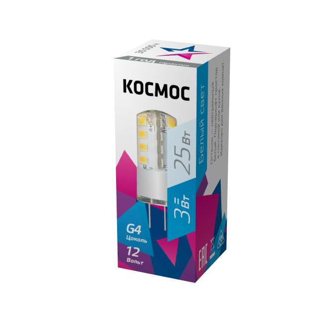 лампа светодиодная 3вт 12в g4 4500к космос lksmled3wjcg412v45 от BTSprom.by
