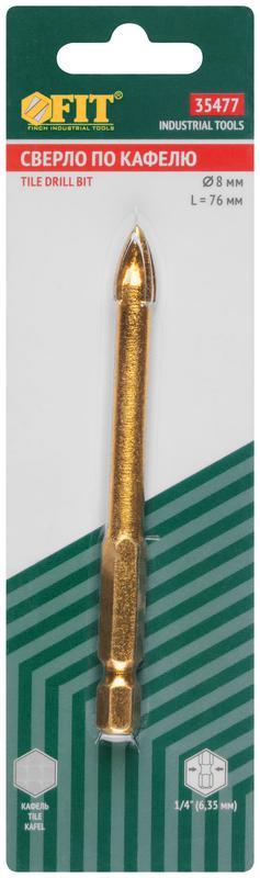  Сверло по кафелю 4 режущие кромки титан. покрытие U-хвостовик под биту 8х76мм FIT 35477 фото в каталоге от BTSprom.by