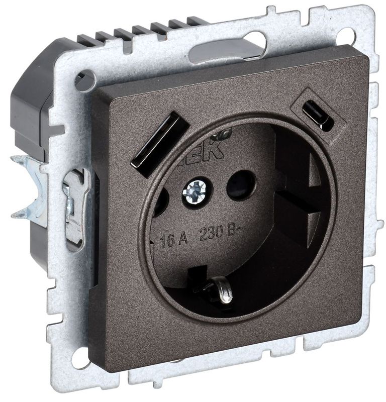 розетка brite рюш11-1-бртб 16а с usb a+c 18вт с заземл. защ. шторки темн. механизм бронза iek br-r14-16-u22-018-k45 от BTSprom.by