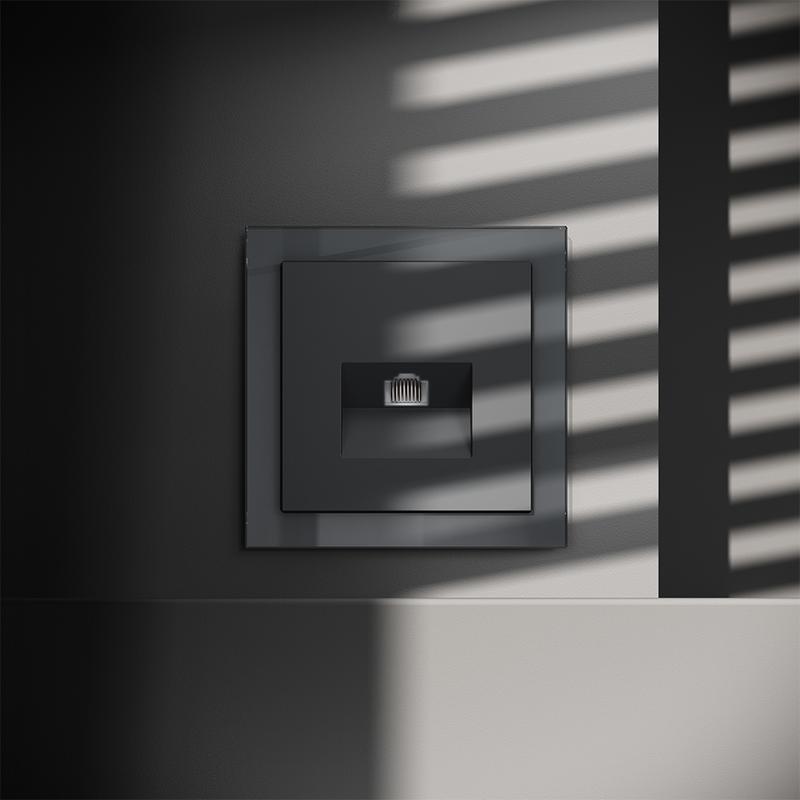  Розетка компьютерная 1-м СП S70 RJ45 кат.6 механизм графит Voltum VLS060107 фото в каталоге от BTSprom.by