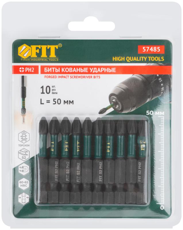  Набор бит кованые ударные сталь S2 односторонние 50мм PH2 профи блистер (уп.10шт) FIT 57485 фото в каталоге от BTSprom.by