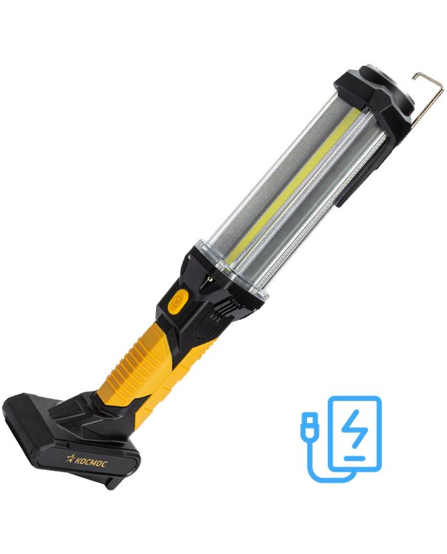 фонарь-светильник аккумуляторный 12вт cob led+5вт led li-ion 18650 4000ма.ч power-bank индикатор заряда корпус abs-пластик с покрытием softtouch usb-шнур type c магнит на корпусе складной крючок для подвеш. космос koc704lit от BTSprom.by