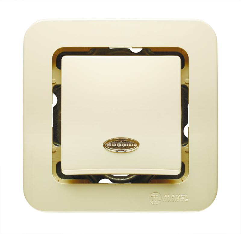 выключатель 1-кл. сп lillium 10а ip20 без вставки с подсветкой крем. makel 71221 от BTSprom.by
