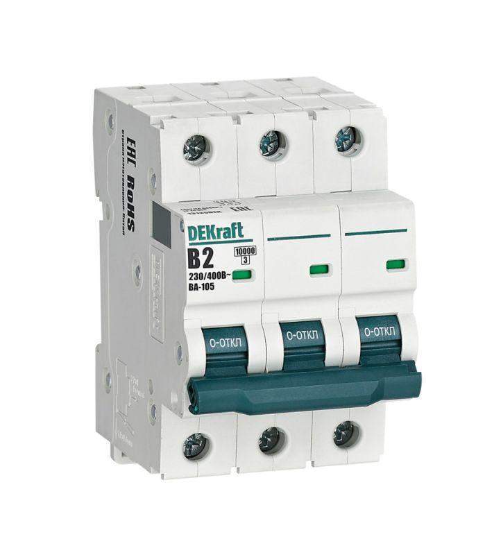 выключатель автоматический модульный 3п b 2а 10ка ва-105 dekraft 13125dek от BTSprom.by