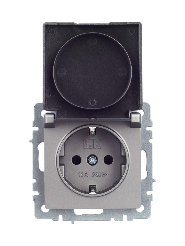  Розетка BRITE РСбш10-3-44-БрС 16А IP44 с заземл. защ. шторки с крышкой механизм сталь IEK BR-R16-16-44-K46 фото в каталоге от BTSprom.by