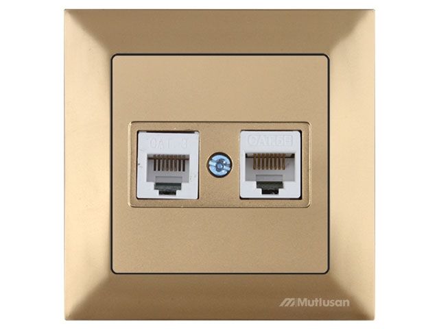 розетка телефонная + компьютерная (rj12+cat5e, скрытая) золото, daria, mutlusan (cat-3 (rj 12)   4-pin + (rj 45) 8-pin) 2120 139 0180 от BTSprom.by