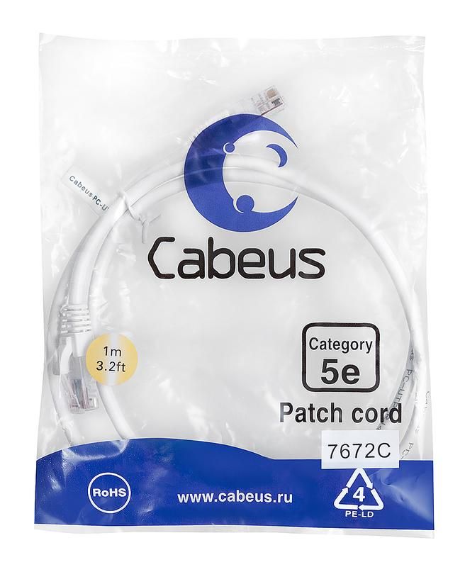 патч-корд u/utp кат.5e pc-utp-rj45-cat.5e-1m-wh 2хrj45/8p8c неэкранир. pvc 1м бел. cabeus 7672c от BTSprom.by
