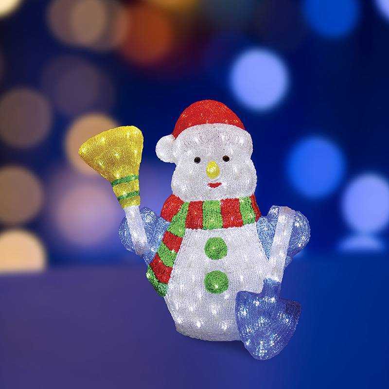 акриловая светодиодная фигура "снеговик с метлой и лопатой" 60 см, 260 светодиодов, ip 44, понижающий трансформатор в комплекте, neon-night от BTSprom.by