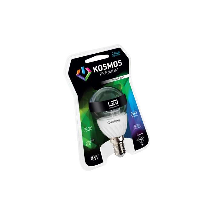 лампа светодиодная kosmos premium 4вт шар прозрачный 45мм e14 230в 4500к космос kled4wgl45230ve1445c от BTSprom.by