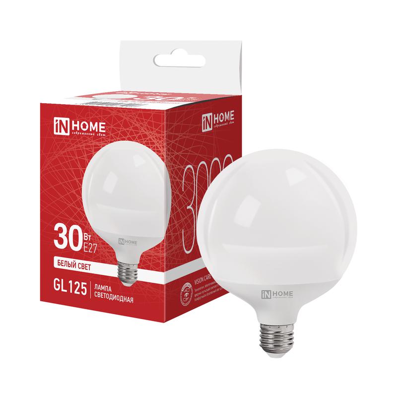 лампа светодиодная led-gl125-vc 30вт шар 4000к e27 3000лм 230в 125мм in home 4690612064017 от BTSprom.by