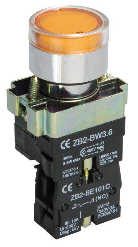 кнопка lay5-bw3561 1но с подсветкой желт. karat iek bbt50-bw-k05 от BTSprom.by