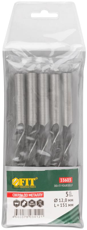  Сверло по металлу HSS черненые 12.0х151мм (уп.5шт) FIT 33603 фото в каталоге от BTSprom.by