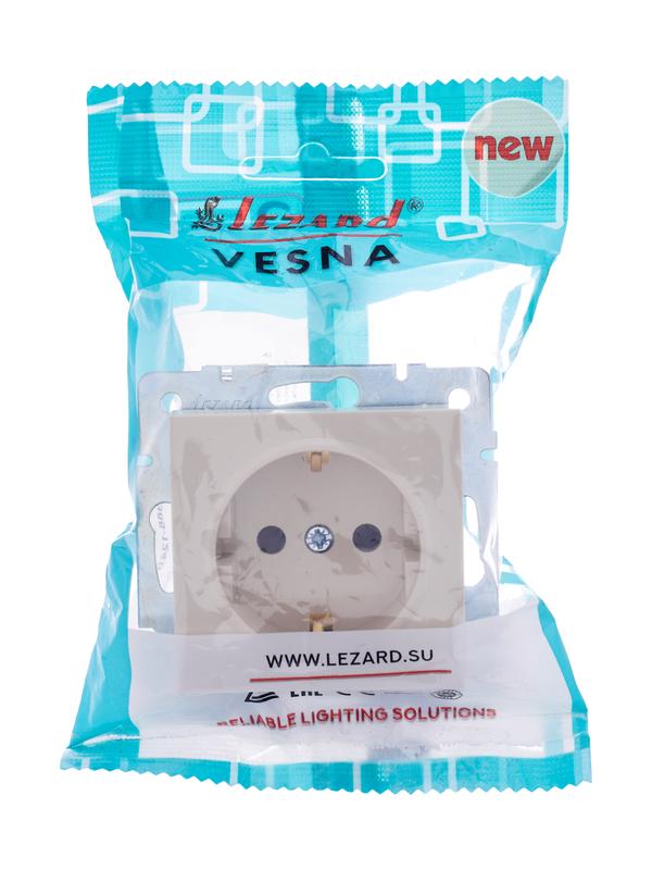 розетка 1-м сп vesna с заземл. защ. шторки пбт механизм крем. lezard 742-0388-124b от BTSprom.by