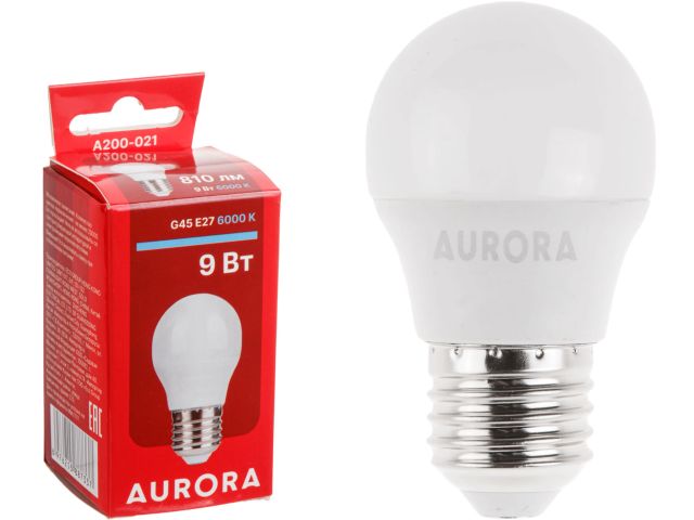 лампа светодиодная g45 шар 9вт 230в e27 6000k aurora a200-021 от BTSprom.by