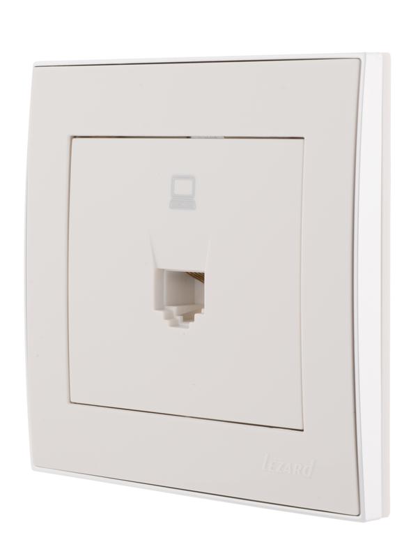  Розетка компьютерная 1-м СП Rain RJ45 с хром. боковой вставкой бел. LEZARD 703-0225-139 фото в каталоге от BTSprom.by