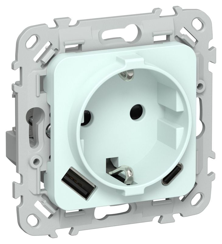 розетка 1-м сп flite рсюшс11-1-флхл 16а с usb a+c 20вт с заземл. с защ. шторками безвинтовое крепление механизм холод. лед iek fi-r14-16-1-u22-020-k94 от BTSprom.by