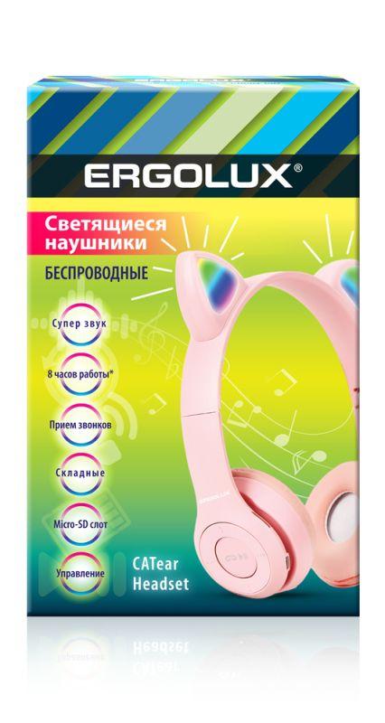 наушники накладные беспроводные elx-bthp02-c14 fm mp3 микрофон ушки розов. ergolux 15459 от BTSprom.by