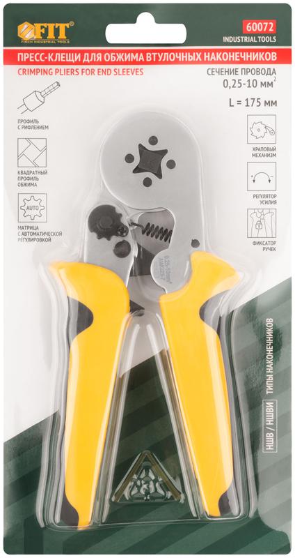  Пресс-клещи для обжима втулочных наконечников 0.25-10мм прорезинен. ручки 175мм FIT 60072 фото в каталоге от BTSprom.by