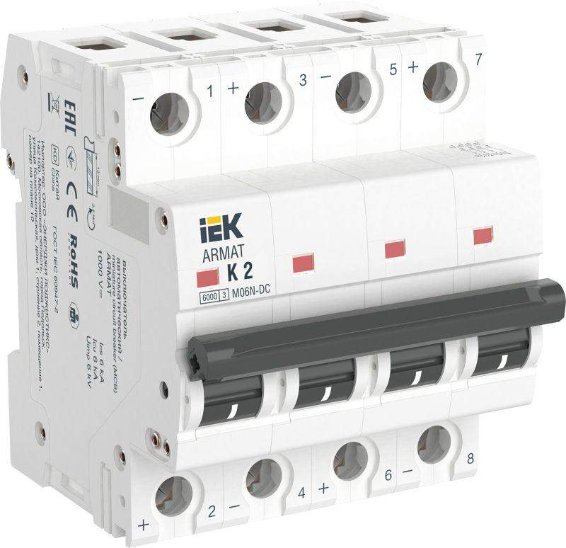 выключатель автоматический модульный 4п k 2а m06n-dc armat iek ar-m06n-4-k002dc от BTSprom.by