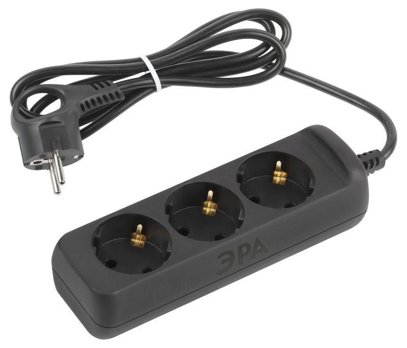 удлинитель 3х1.5м с заземл. 10а пвс 3х0.75 черн. ux-3e-1.5m-b эра б0057721 от BTSprom.by