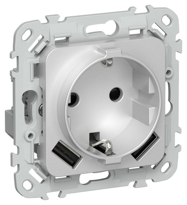 розетка 1-м сп flite рсюша11-0-фла 16а с usb a+a 3.1а с заземл. с защ. шторками механизм алюм. iek fi-r14-16-u21-d31-k47 от BTSprom.by