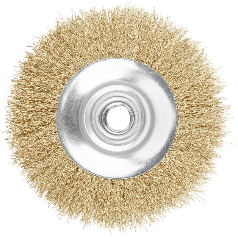  Корщетка-колесо с наклоном гайка М14 стальная латунированная волнистая проволока 115мм FIT 39051 фото в каталоге от BTSprom.by