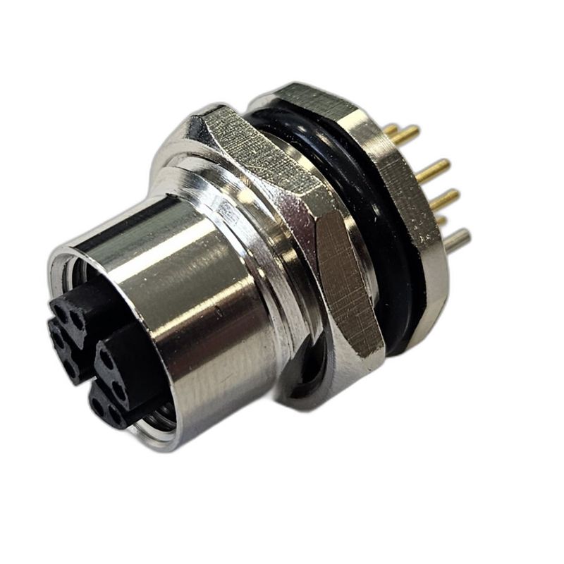 разъем м12 8x гнездовой пайка на печатную плату метал. прямой резьба m16 приборная часть сцм120125-08x стэз 185200671 от BTSprom.by