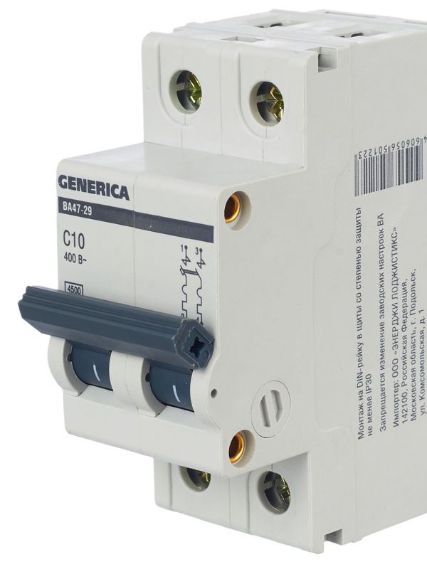  Выключатель автоматический модульный 2п C 10А 4.5кА ВА47-29 GENERICA MVA25-2-010-C фото в каталоге от BTSprom.by