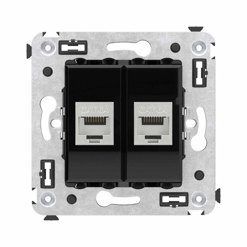 розетка компьютерная 2-м сп avanti "черный квадрат" rj45 кат.6a без шторок экранир. механизм dkc 4402774 от BTSprom.by