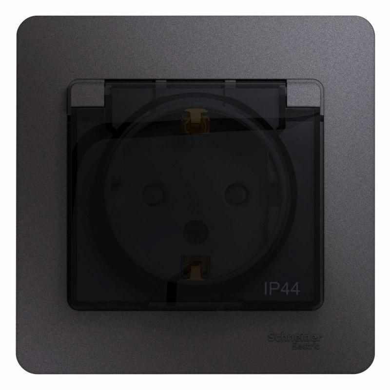 розетка 1-м сп glossa 16а ip44 250в с заземл. защ. шторки с крышкой в сборе графит se gsl001348 от BTSprom.by