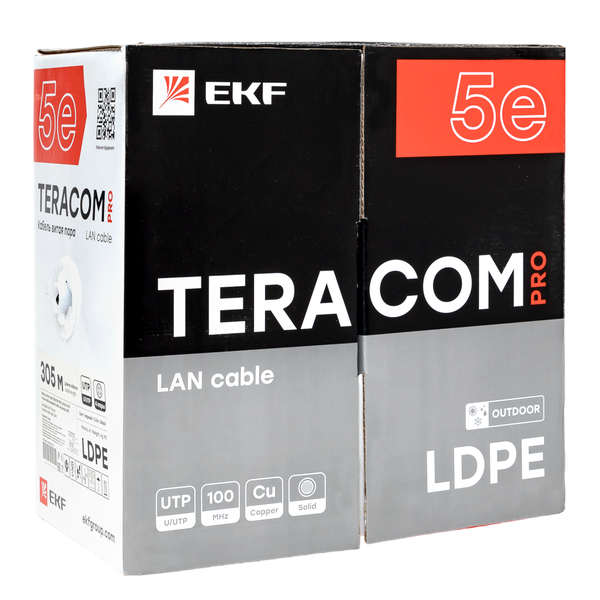  Кабель витая пара U/UTP кат.5E 4 пары 24 AWG solid внешн. LDPE черн. (м) TERACOM PRO EKF TRP-5EUTP-04PE-BK-OUT3 фото в каталоге от BTSprom.by