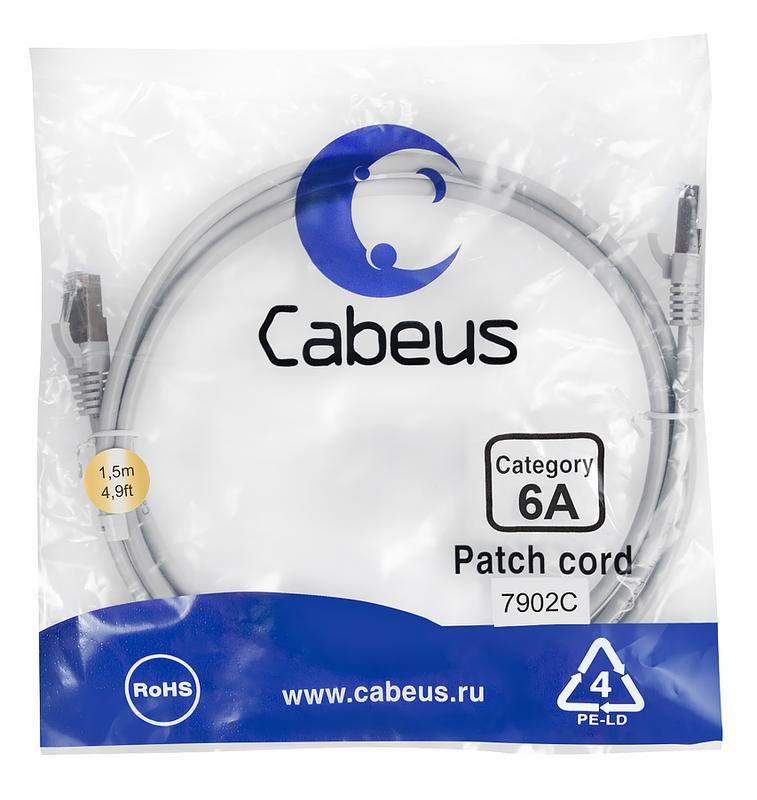 патч-корд s/ftp кат.6a pc-sstp-rj45-cat.6a-1.5m-lszh 2xrj45/8p8c экранир. lszh (10g) 1.5м сер. cabeus 7902c от BTSprom.by