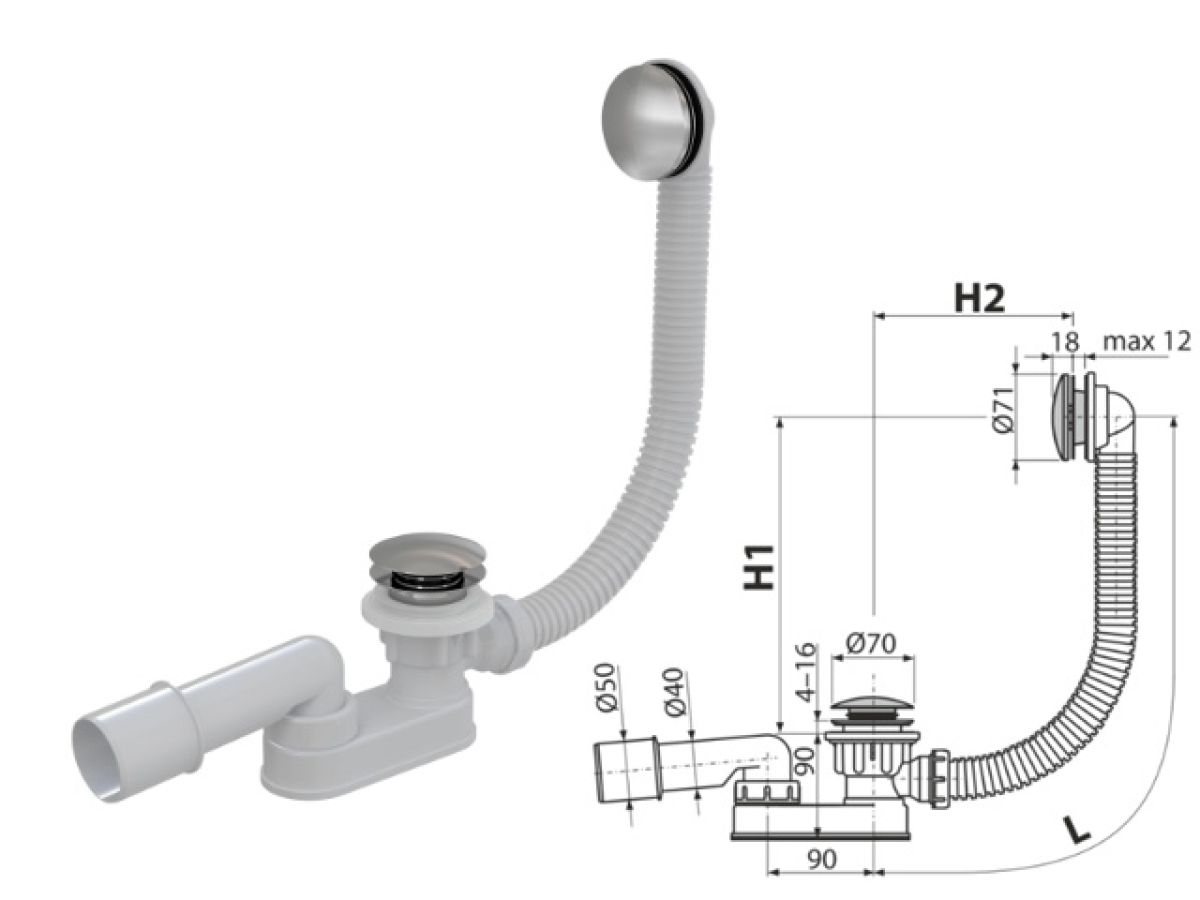 сифон для ванны click/clack металл, alcaplast a504ckm-bl-01 от BTSprom.by